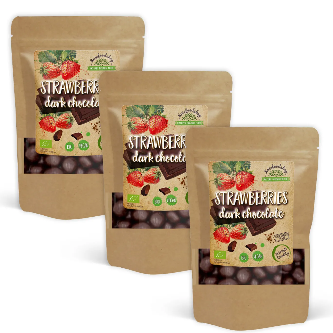 Jordgubbar i Mörk Choklad EKO 100g x 3 paket