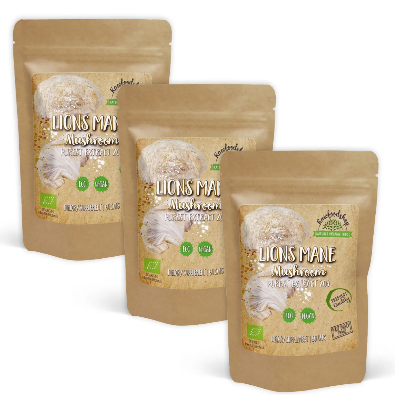 Lions Mane Extract EKO 400mg 60 kapslar x 3 paket
